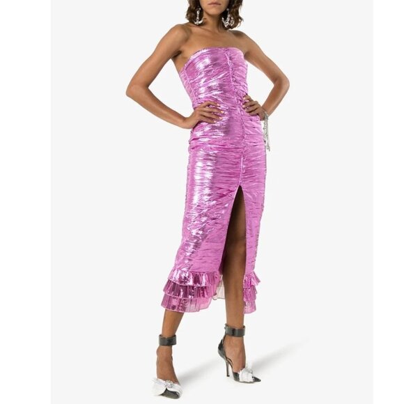 The Attico Ruched Metallic-Taffeta Midi Dress, Size 6 – NWT – $1869 - Picture 3 of 7